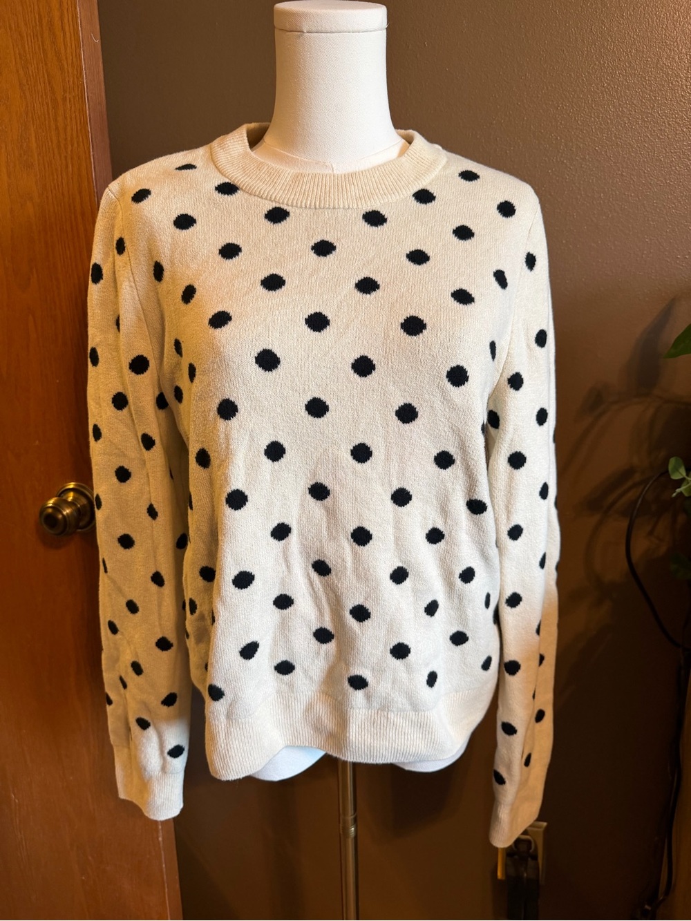 GAP Cream Crewneck Sweater with Black Polka Dots